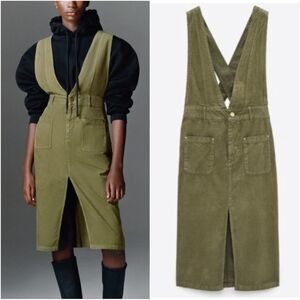 Zara | Dresses | Zara Olive Green Corduroy Overall Skirt Pinafore Dress Xl  Khaki Sage Green | Poshmark